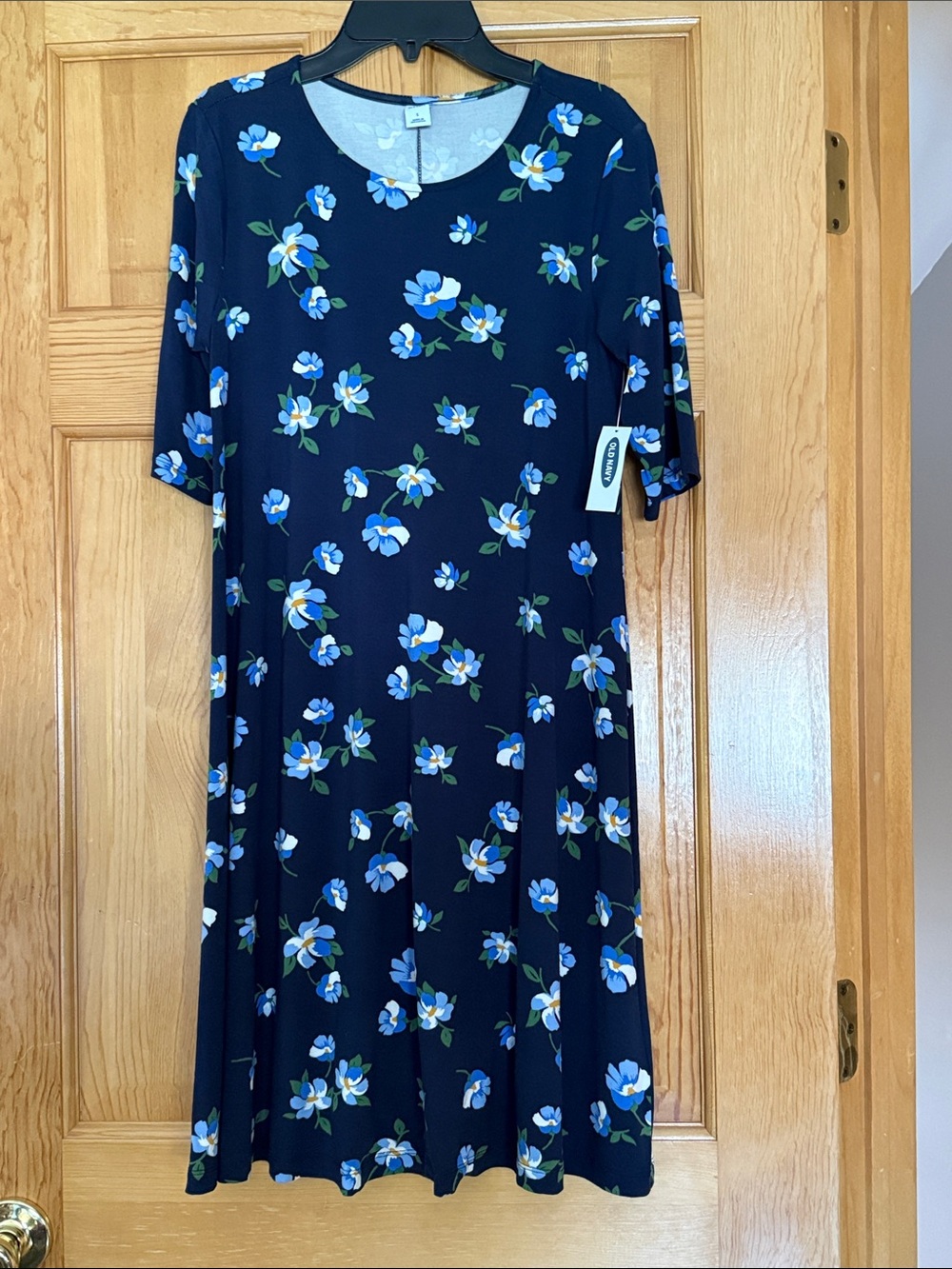 Old Navy Navy Floral Swing Dress with Blue & White Flowers